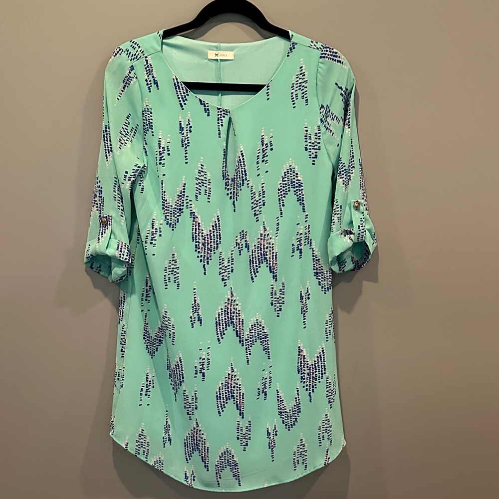 Everly Aqua and Navy Patterned Tunic